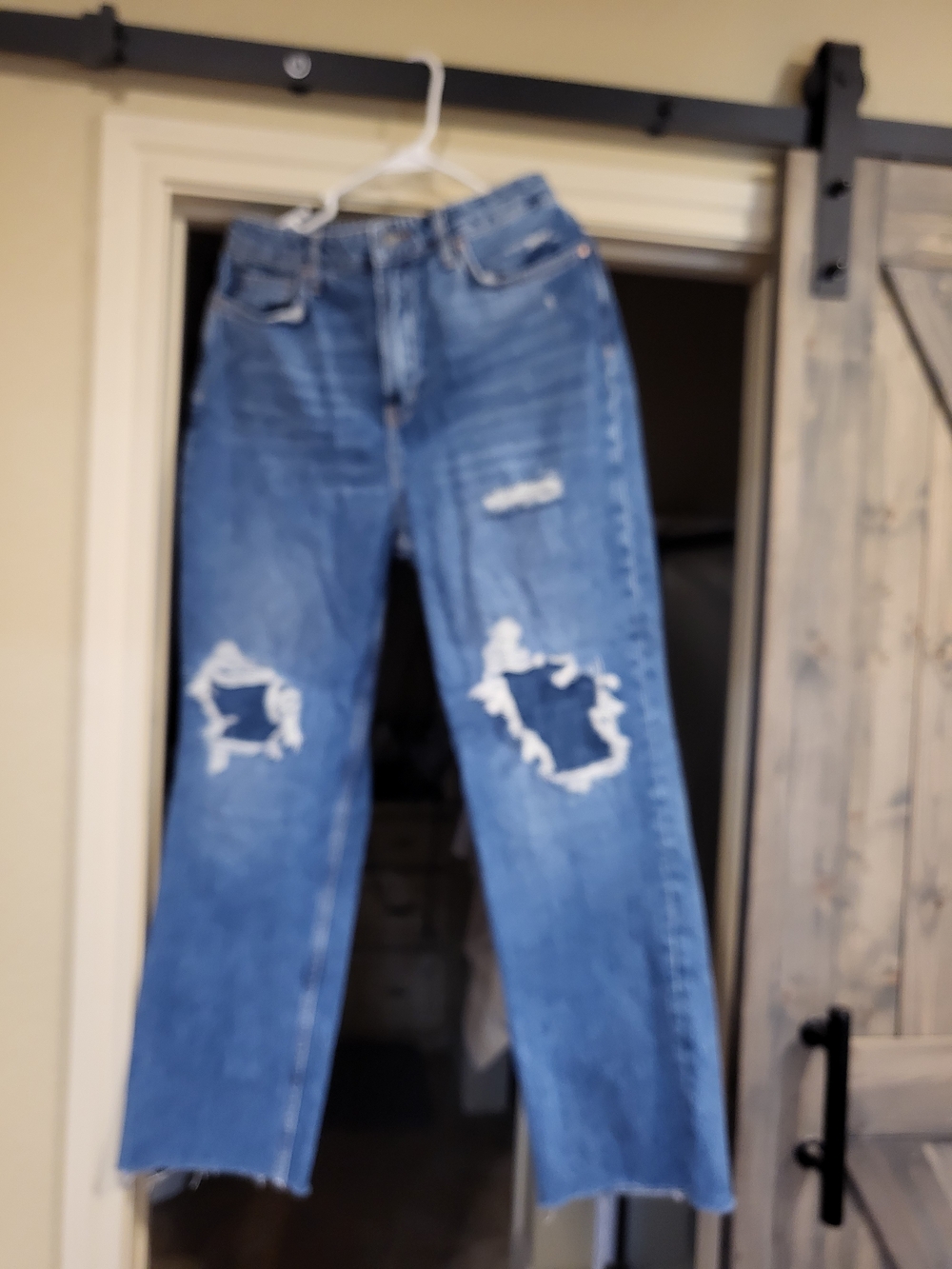 We The Free Distressed Wide-Leg Blue Jeans